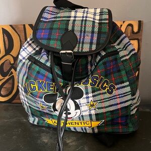 Rare Mickey authentic green plaid backpack